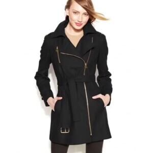 Michael Kors Black Belted Wool Pea Coat Size 6
